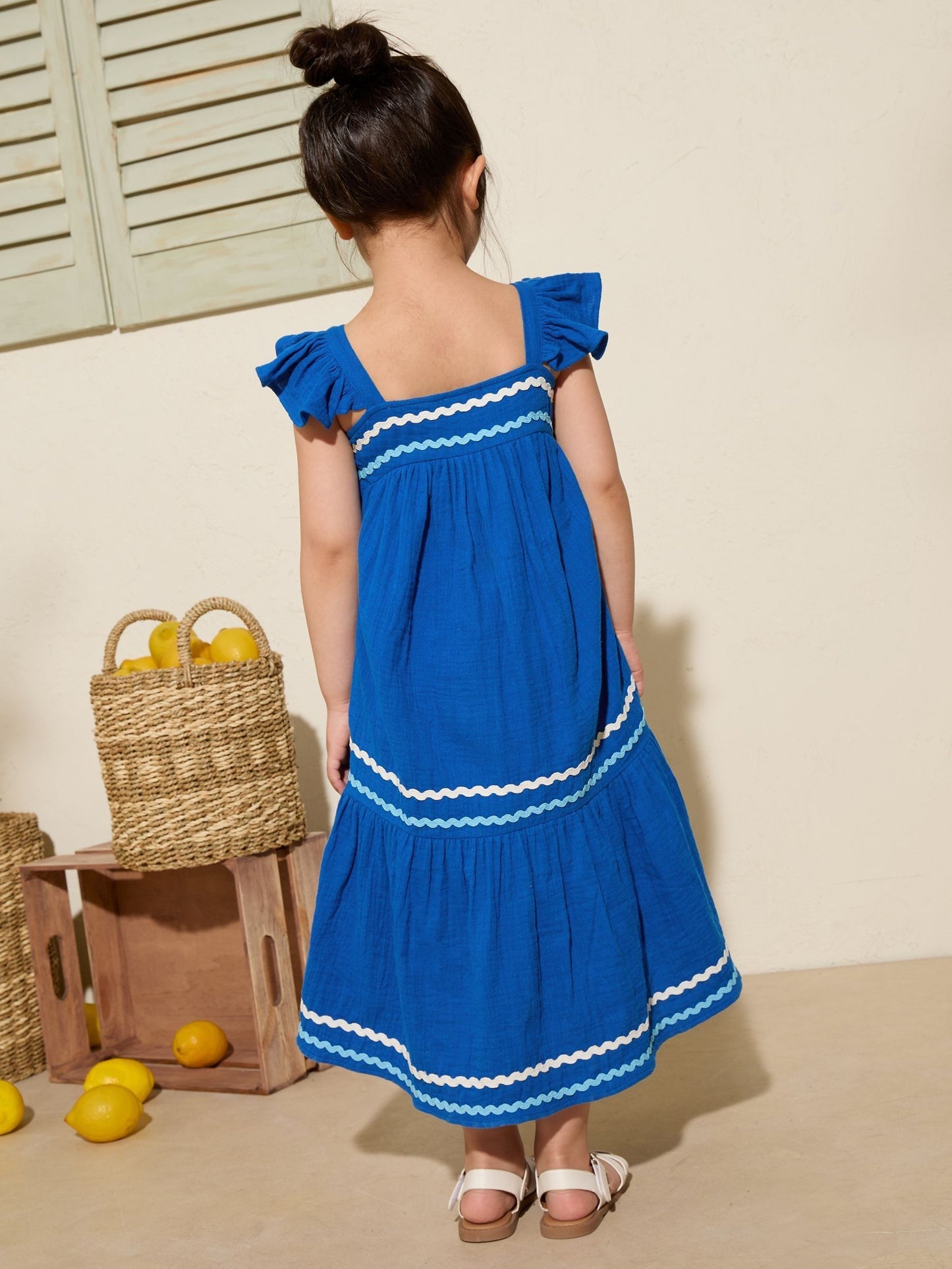 Friends Like These Cobalt Blue Crinkle Lace Trim Tiered Midi Sun Dress (3-14yrs) image 4