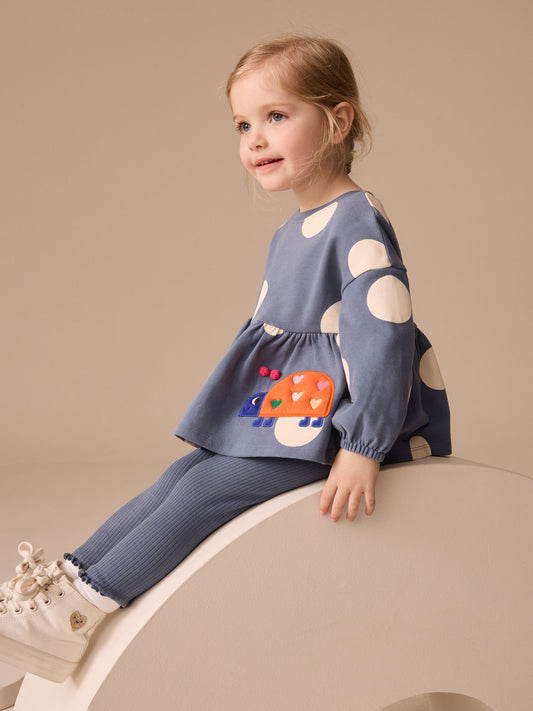 Navy Ladybird Long Sleeve Peplum Top and Leggings Set (3mths-7yrs) image 3