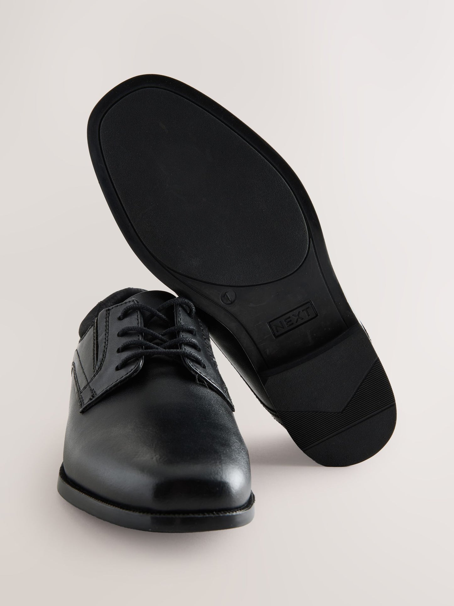 Black Leather Lace Up Derby School Shoes image 5