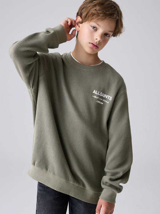 smALLSAINTS Khaki Green Waffle Underground Oversized Crew Neck Sweatshirt - image 1