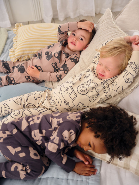 Brown/Cream Transport Mini Snuggle Pyjamas 3 Pack (9mths-10yrs) image 3