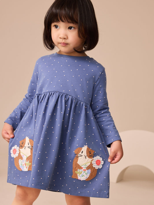 Blue Guinea Pig Long Sleeve Embellished Dress (3mths-7yrs)
