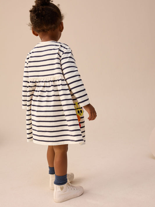 Rainbow Stripe Long Sleeve Embellished Dress (3mths-7yrs)