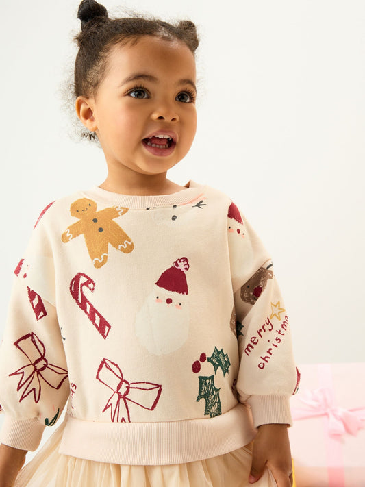 Neutral Christmas Sweat Party Dress (3mths-7yrs)