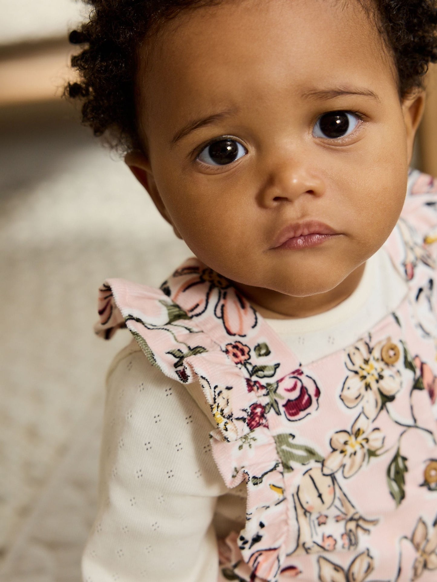 Pink Floral Baby Print Long Sleeve Bodysuit and Cord Dungarees Set 2 Piece (0mths-2yrs)