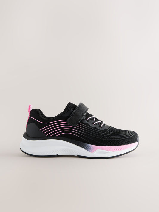 Black/Pink Standard Fit (F) Elastic Lace-Up Trainers image 2