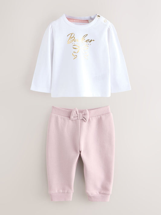 Baker by Ted Baker 3 Piece Dusky Pink Zip-Through Hoodie, T-Shirt & Joggers Set image 2