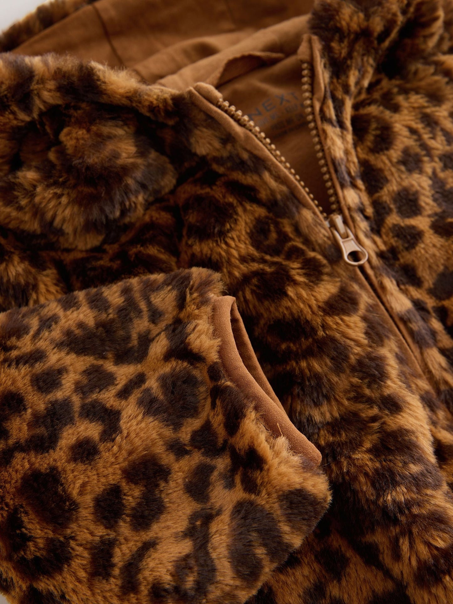 Brown Leopard Animal Print Faux Fur Zip Through Jacket (3mths-7yrs)