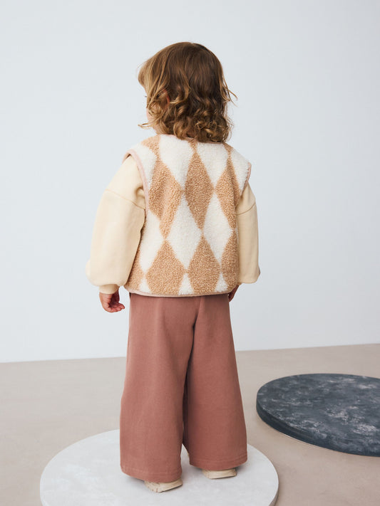 Neutral Teddy Bear Gilet, Sweatshirt & Wide Leg Joggers 3 Piece Set (3mths-7yrs) image 3