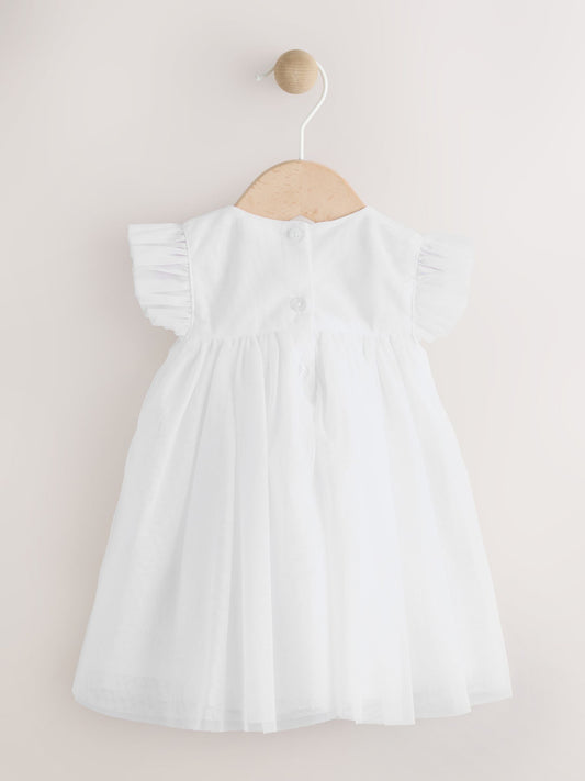 White Mesh Baby Dress (0mths-2yrs)
