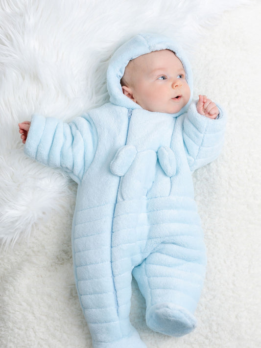 Emile Et Rose Blue Deep Pile Fleece Pramsuit With 3d Teddy image 2