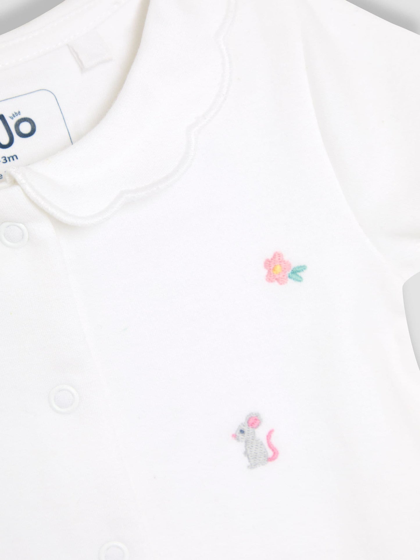 JoJo Maman Bébé White Cotton Short Sleeve Bunny Embroidered Sleepsuit image 6