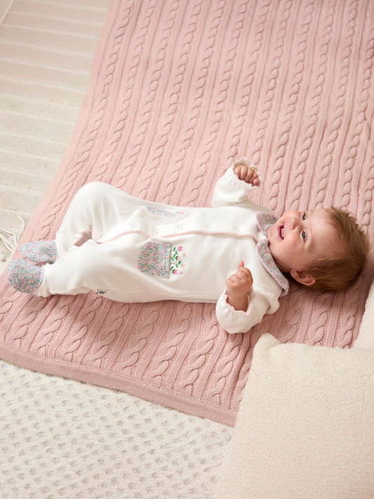 JoJo Maman Bébé Cream Cotton Footed Collar Embroidered Sleepsuit image 2
