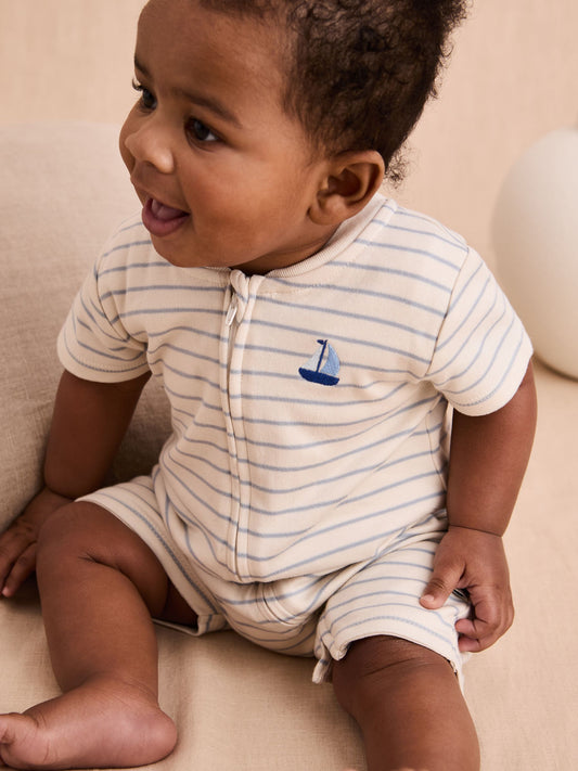 JoJo Maman Bébé Off White Cotton Short Sleeve Boat Sleepsuit image 2