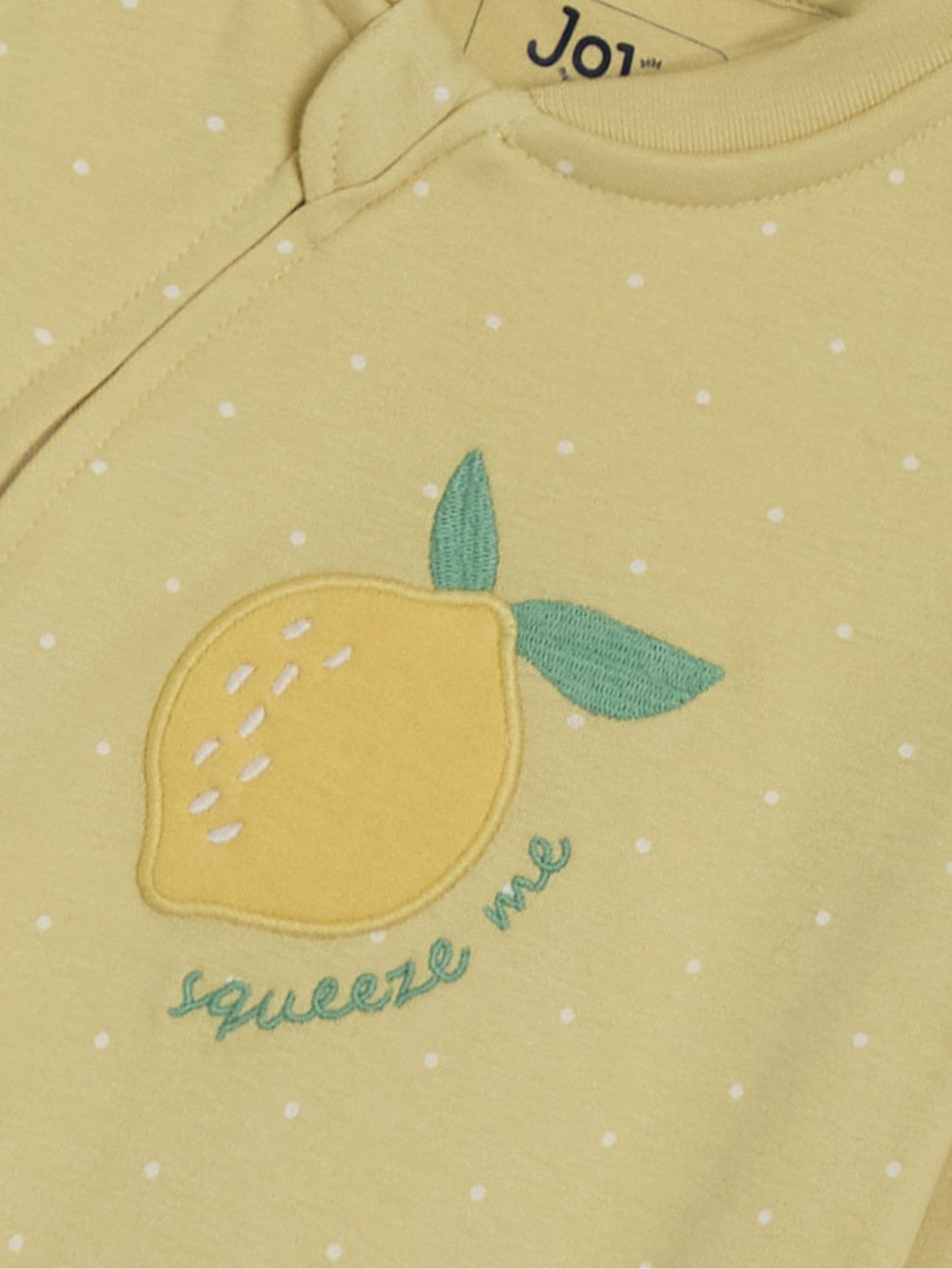 JoJo Maman Bébé Yellow Lemon Cotton Footed Appliqué Zip Sleepsuit image 3