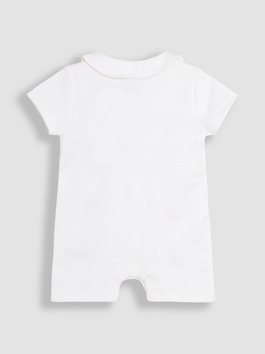 JoJo Maman Bébé White Safari Cotton Short Sleeve Embroidered Sleepsuit image 2