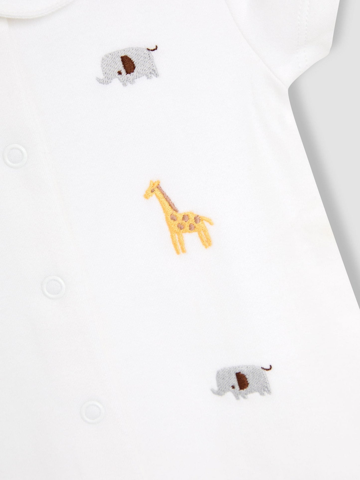 JoJo Maman Bébé White Safari Cotton Short Sleeve Embroidered Sleepsuit image 3
