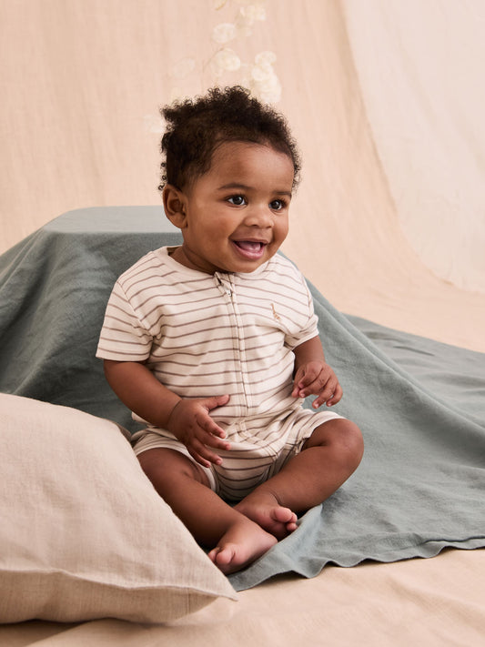 JoJo Maman Bébé Cream Cotton Short Sleeve Boat Sleepsuit image 2