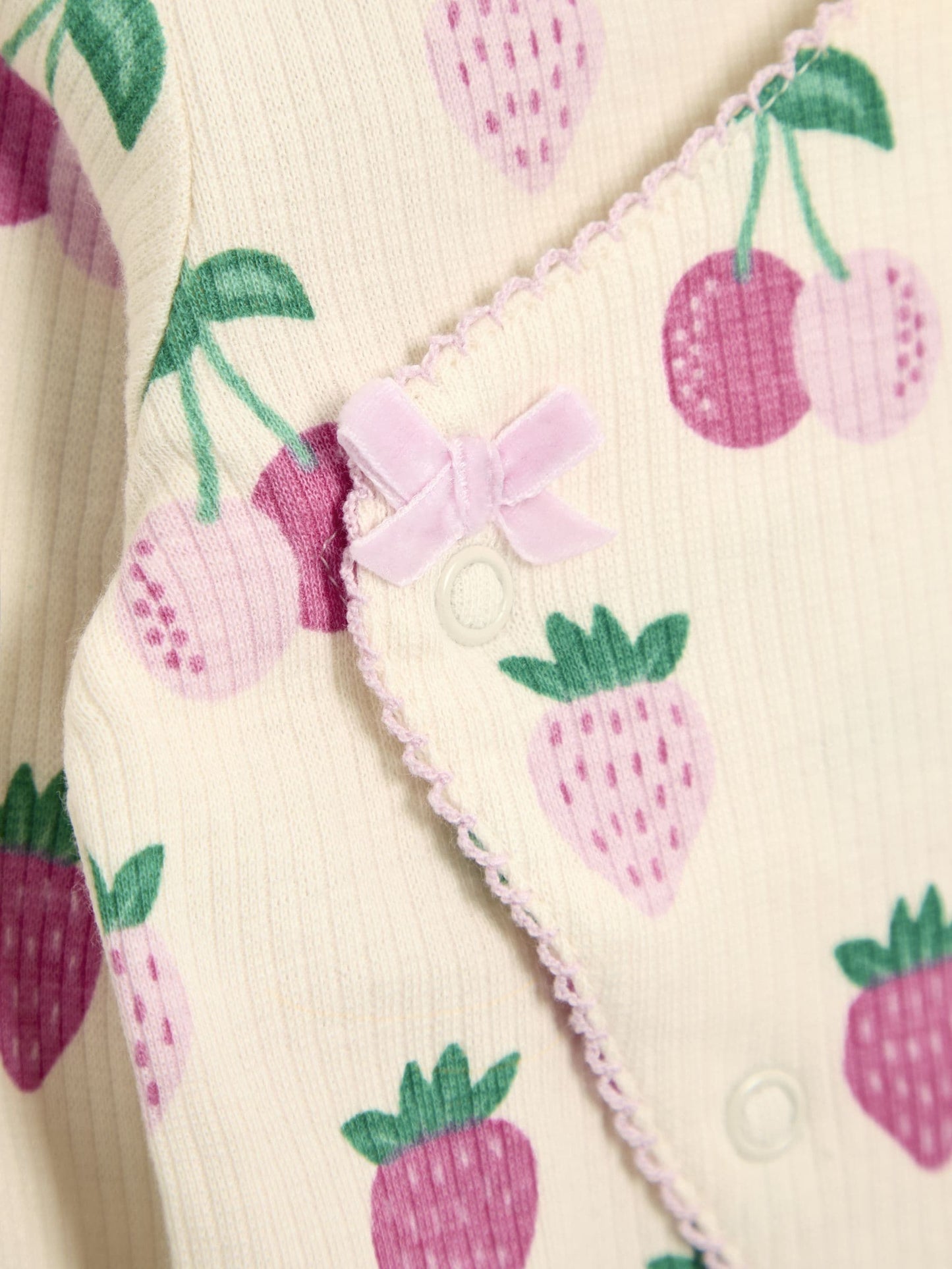 JoJo Maman Bébé Cream Strawberry Cotton Footed Cross-Over Sleepsuit image 5