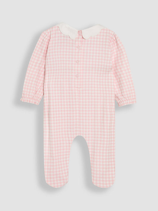 JoJo Maman Bébé Pink Cotton Footed Smocked Embroidered Sleepsuit image 2