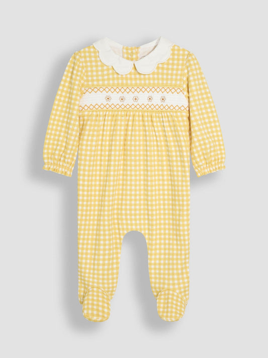 JoJo Maman Bébé Yellow Cotton 2-Piece Smocked Sleepsuit and Headband Set image 2