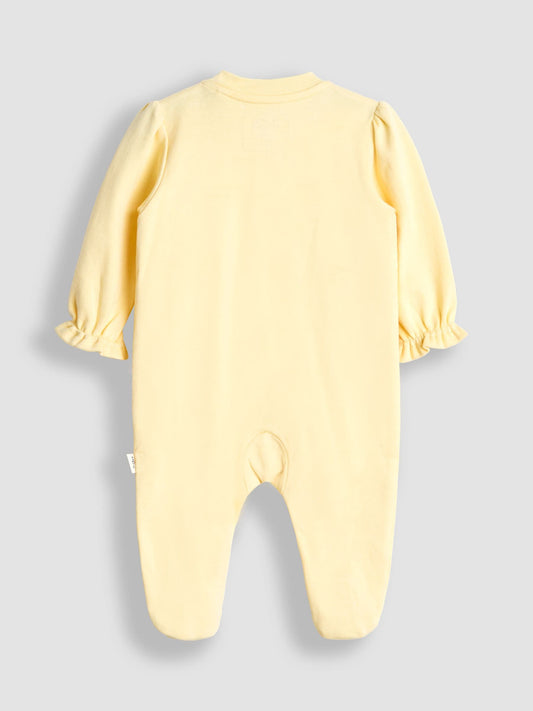 JoJo Maman Bébé Yellow 100% Cotton Popper Footed Embroidered Sleepsuit image 2