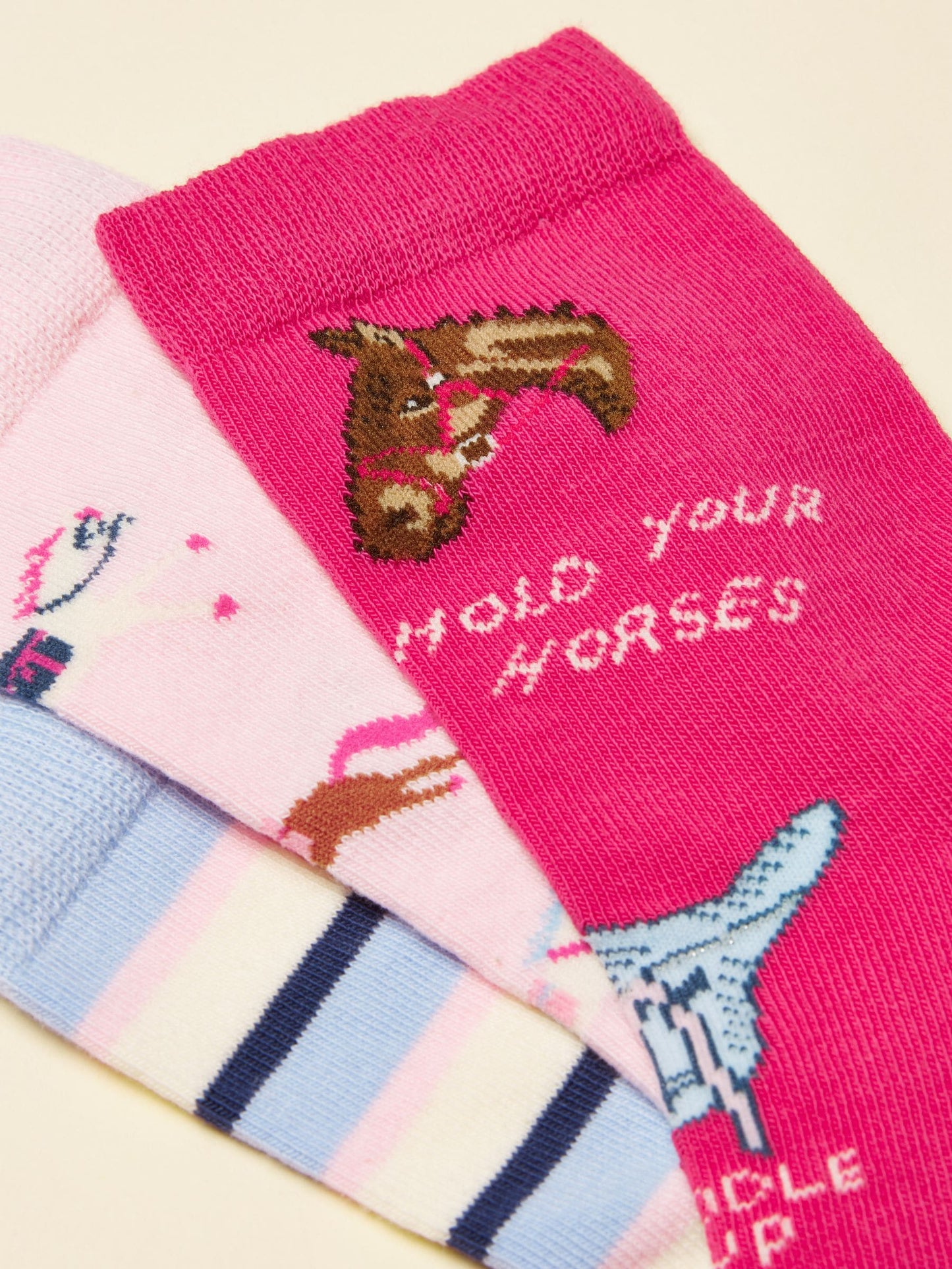 Joules Kids' Neat Feet Pink Horse Socks 3 Pack image 3