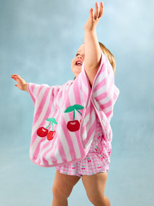 Dsiney Kidz - JoJo Maman Bébé Pink Stripe Cherry Hooded Poncho Towel image 2