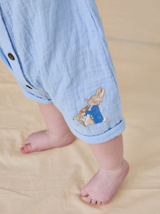 JoJo Maman Bébé Blue Peter Rabbit™ Cheesecloth Button Front 100% Cotton Romper image 2