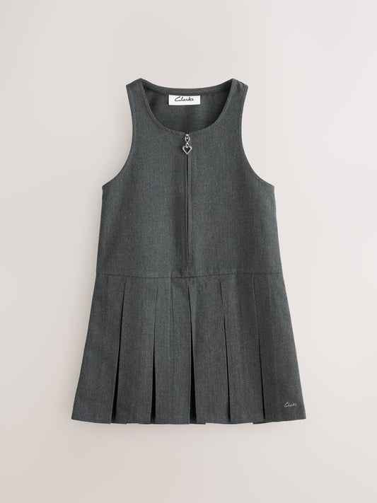 Dsiney Kidz - Clarks Grey Girls Zip Front Pleated School Pinafores Dresses 2 Pack image 2