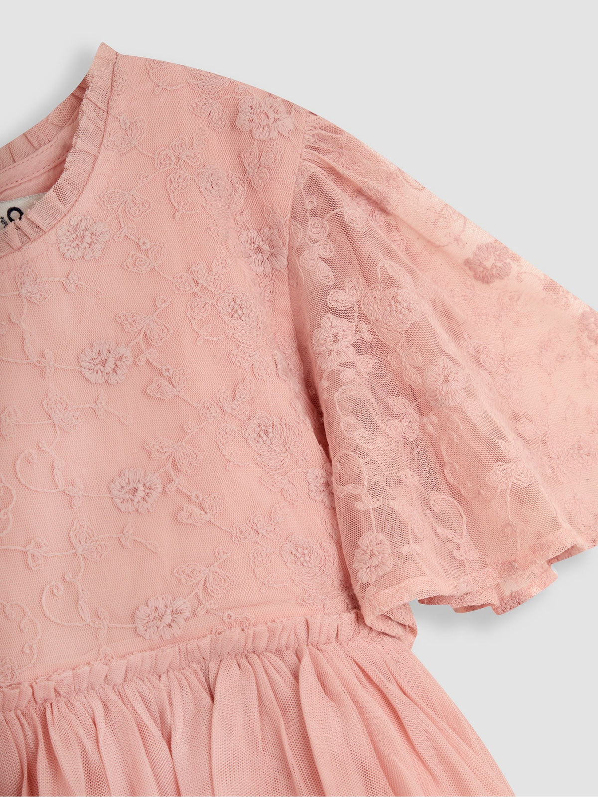Dsiney Kidz - JoJo Maman Bébé Pink Embroidered Lace Scallop Sleeve Flower Print Girl Dress image 5