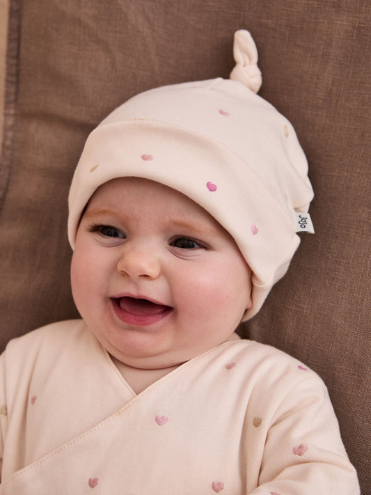 JoJo Maman Bébé Cream Heart Embroidered Cotton 2-Piece Sleepsuit and Hat Set image 2
