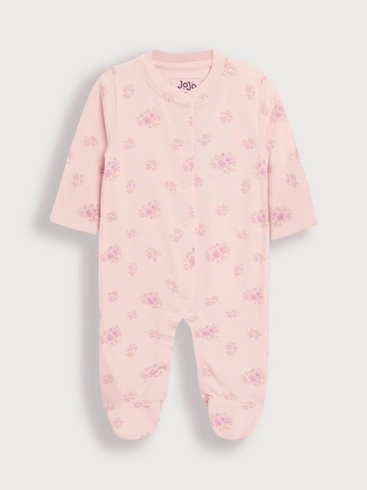 JoJo Maman Bébé Floral 2-Piece Baby Sleepsuit & Velour Jacket Set image 2