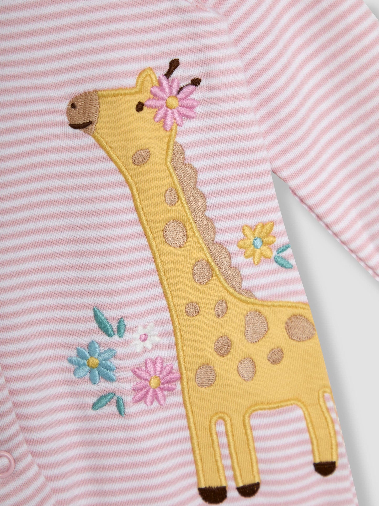 JoJo Maman Bébé Pink Giraffe Cotton Appliqué Popper Sleepsuit image 4