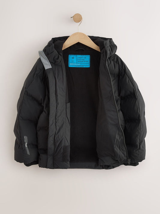Black Shower Resistant Microfleece Lined Padded Coat (3-17yrs)