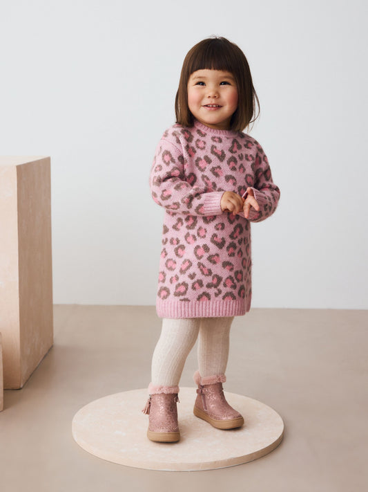 Pink Leopard Print Jumper Dress (3mths-7yrs) image 3