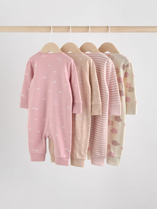 Pink 4 Pack Two Way Zip Baby Sleepsuits (0mths-3yrs) image 2