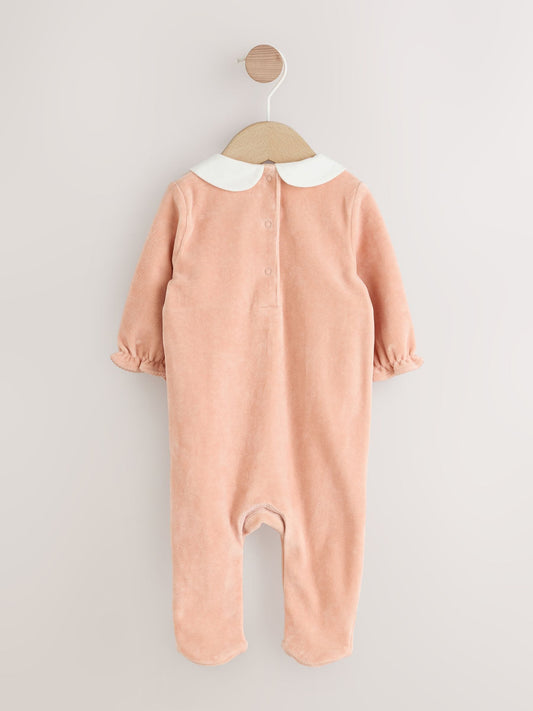 Pink Velour Baby Sleepsuit (0mths-3yrs) image 2