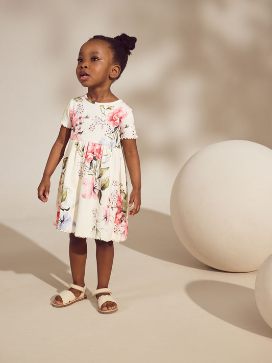 Dsiney Kidz - Cream Floral Short Sleeve Rib Summer Dress (3mths-7yrs) image 2