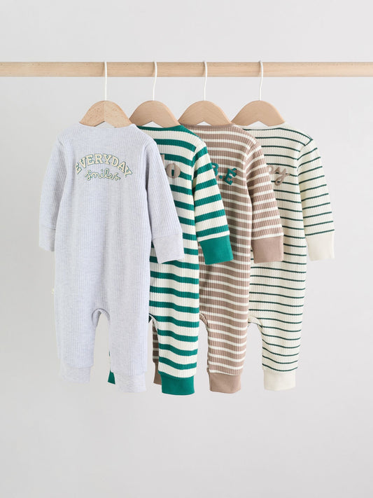 Green/Grey Baby Two Way Zip Footless Sleepsuits 4 Pack (0mths-3yrs)