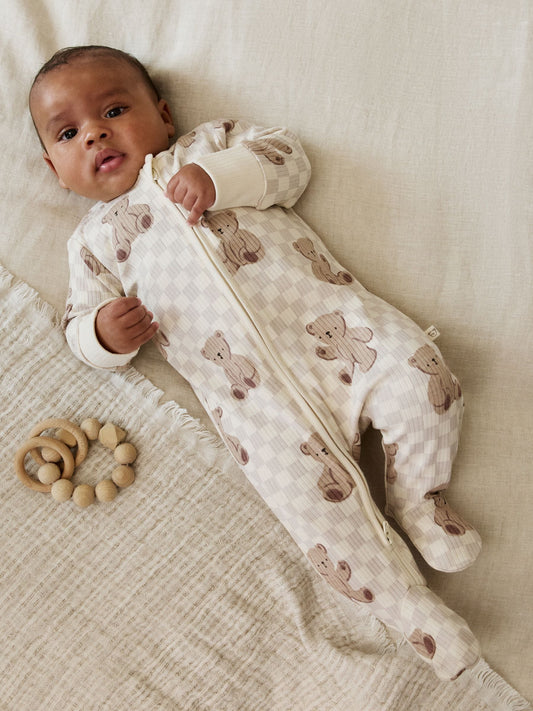 Brown Bear Print Two Way Zip Baby Sleepsuits 4 Pack (0mths-2yrs) image 2