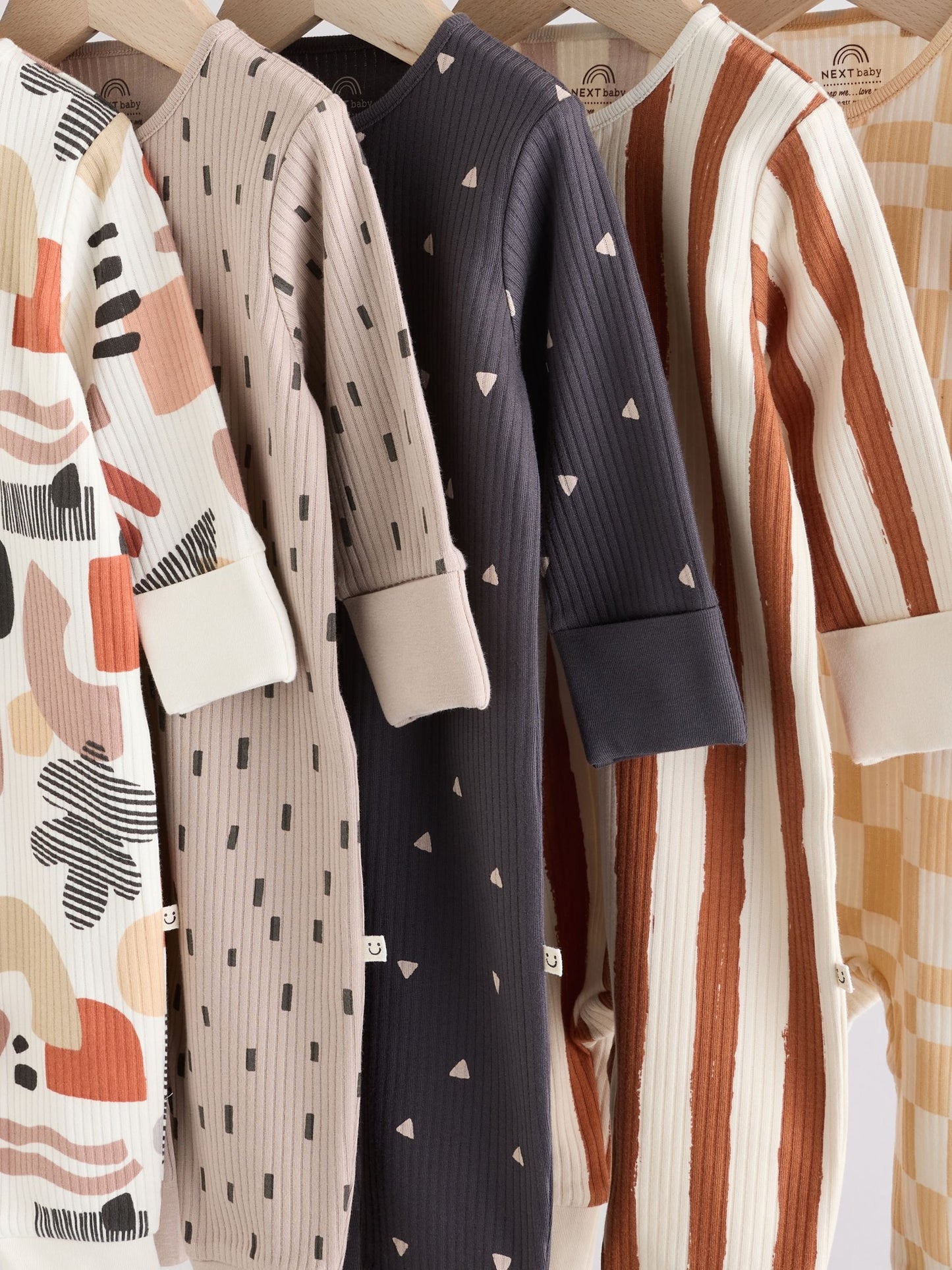 Brown 5 Pack Baby Two Way Zip Footless Sleepsuits (0mths-3yrs)