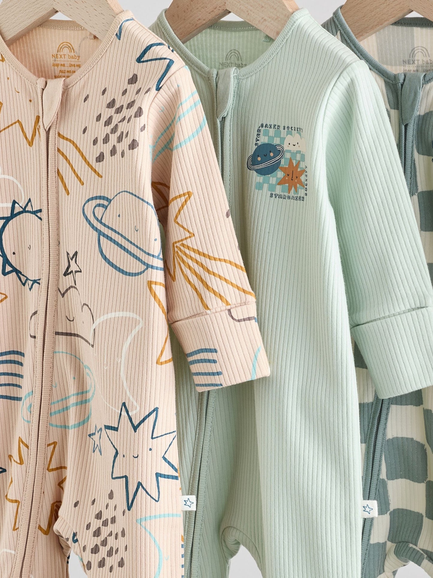 Light Blue 3 pack Baby Two Way Zip Footless Cotton Sleepsuits (0mths-3yrs)