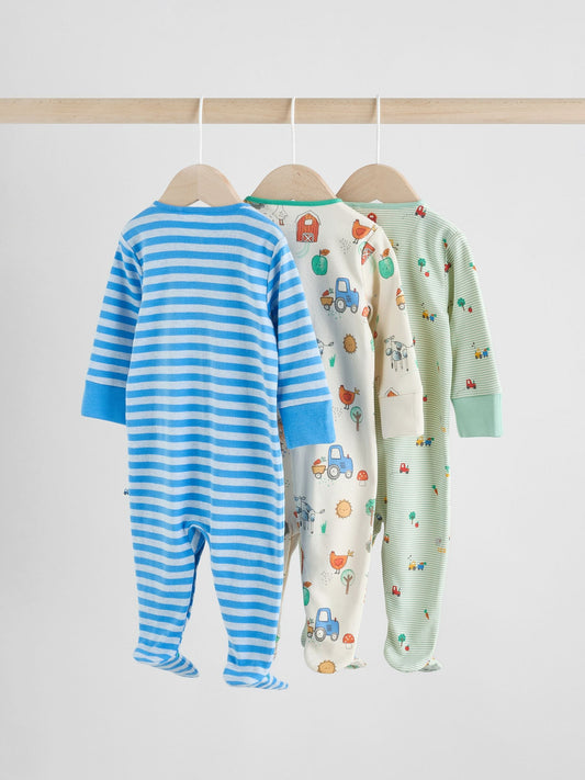Blue Embroidered Baby Sleepsuits 3 Pack (0-2yrs)