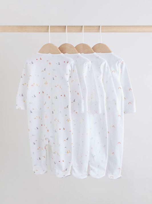 White 4 Pack Popper Baby Sleepsuits (0-2yrs) image 2