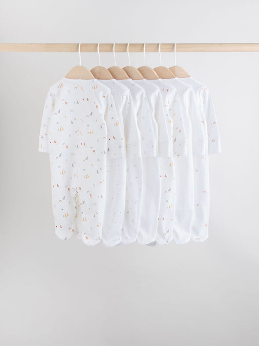 White 7 Pack Popper Baby Sleepsuits (0-2yrs) image 2