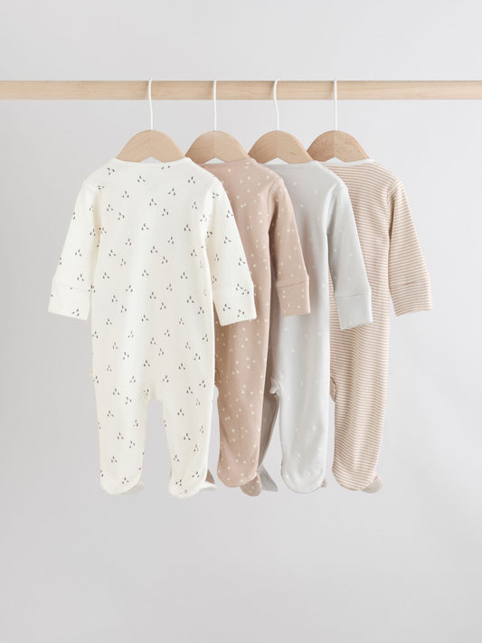 Cream 4 Pack Two Way Zip Baby Sleepsuits (0-2yrs) image 2