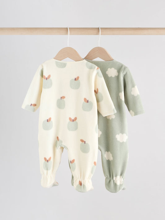 Sage Green Baby Micro Fleece Two Way Zip Sleepsuits 2 Pack