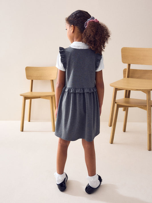 Dsiney Kidz - Grey Jersey Stretch Frill School Pinafor (3-14yrs) image 2
