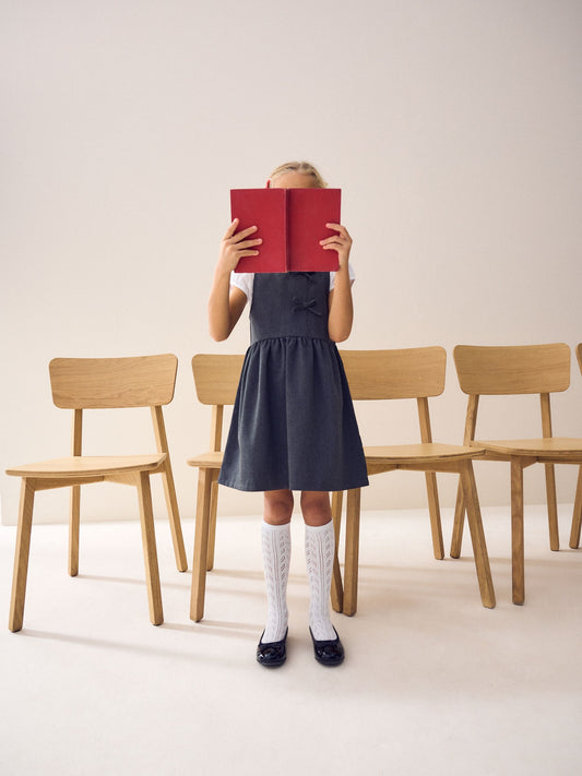 Dsiney Kidz - Grey Asymmetric Bow Front School Pinafore Dress (3-14yrs) image 2
